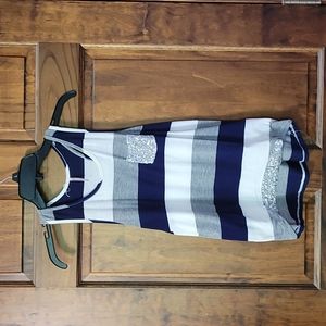 Blue, white, and Grey striped tank top with sparkly pocket